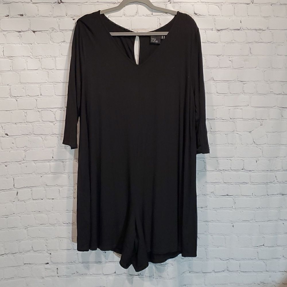 asos curve black elbow sleeve shorts romper